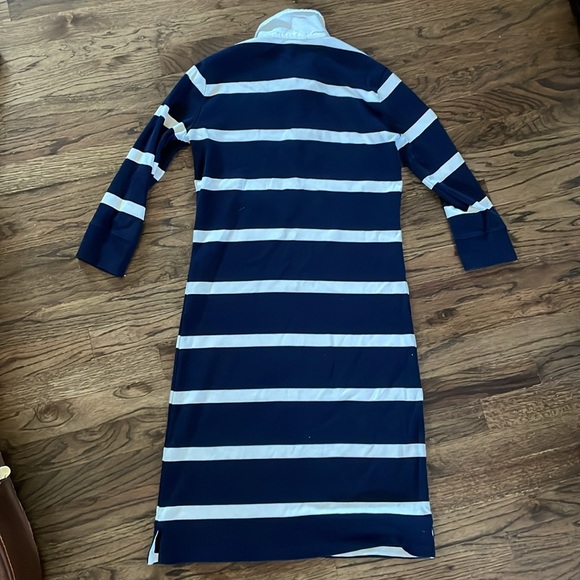 Ralph Lauren Cotton Rugby Dress 3/4 Sleeve Navy Stripe - Picture 3 of 6
